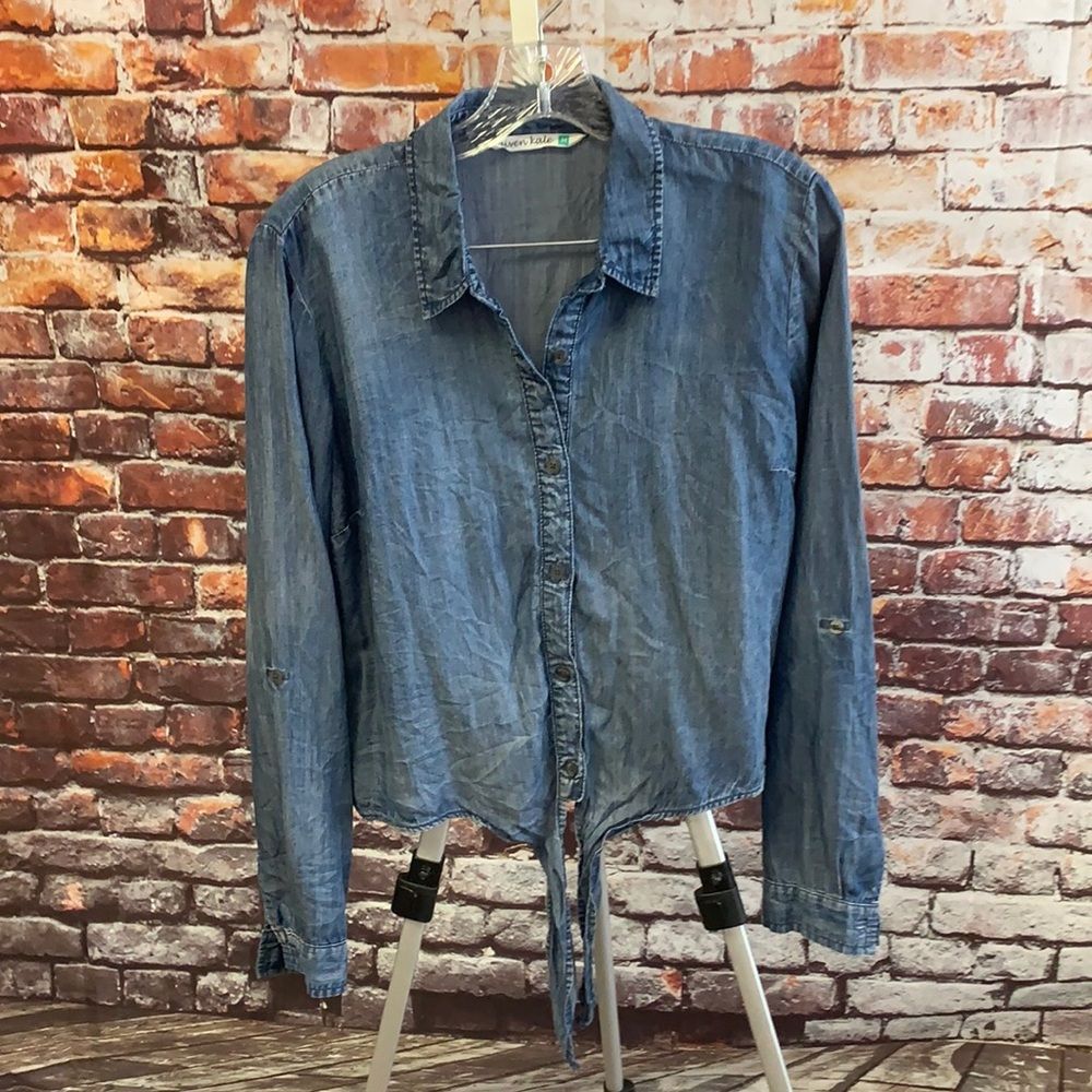 Given Kale Denim Button Down